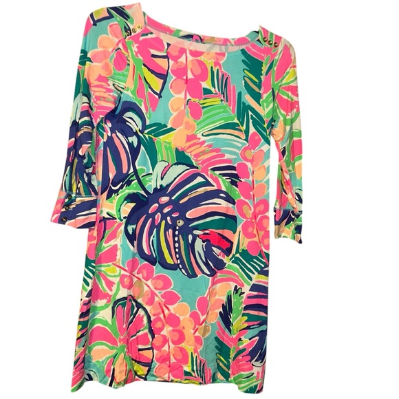 Lilly Pulitzer UPF 50+ Sophie Dress Pink Blue Exotic Garden Size Medium M - Picture 1 of 4